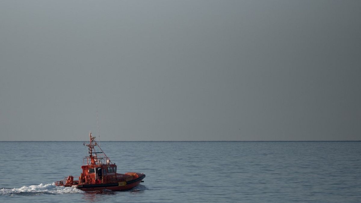 A Spanish coast guard boat patrols off the coast of Almeria.