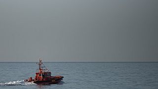 A Spanish coast guard boat patrols off the coast of Almeria.