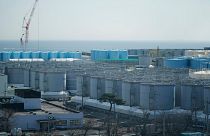 Tanks storing treated radioactive water after it was used to cool the melted fuel are seen at the Fukushima Daiichi nuclear power plant.