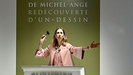 Auctioneer Victoire Gineste chairs the auction of a recently rediscovered drawing by Michelangelo. 
