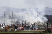 Steam rises after an explosion occurred in a gas station near Baumgarten an der March.