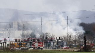 Steam rises after an explosion occurred in a gas station near Baumgarten an der March.