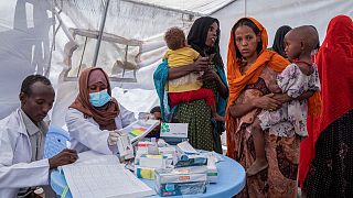 فريق الصحة والتغذية المتنقل للأمهات النازحات وأطفالهن في منطقة عفار في إثيوبيا.