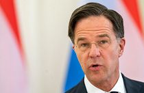 Dutch Prime Minister Mark Rutte speaks at a news conference.