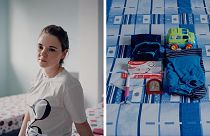 Mariya, 24, at her temporary home in Maramures, Romania, and the items she packed when she fled Ukraine