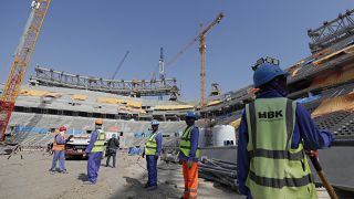 Workers pictured at the Lusail Stadium, while under construction in December 2019.