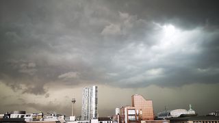 A thunderstorm moves over Duesseldorf in Germany.