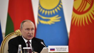 Vlagyimir Putyin orosz elnök a Kollektív Biztonsági Szerződés Szervezetének (ODKB) moszkvai csúcstalálkozóján 2022. május 16-án.