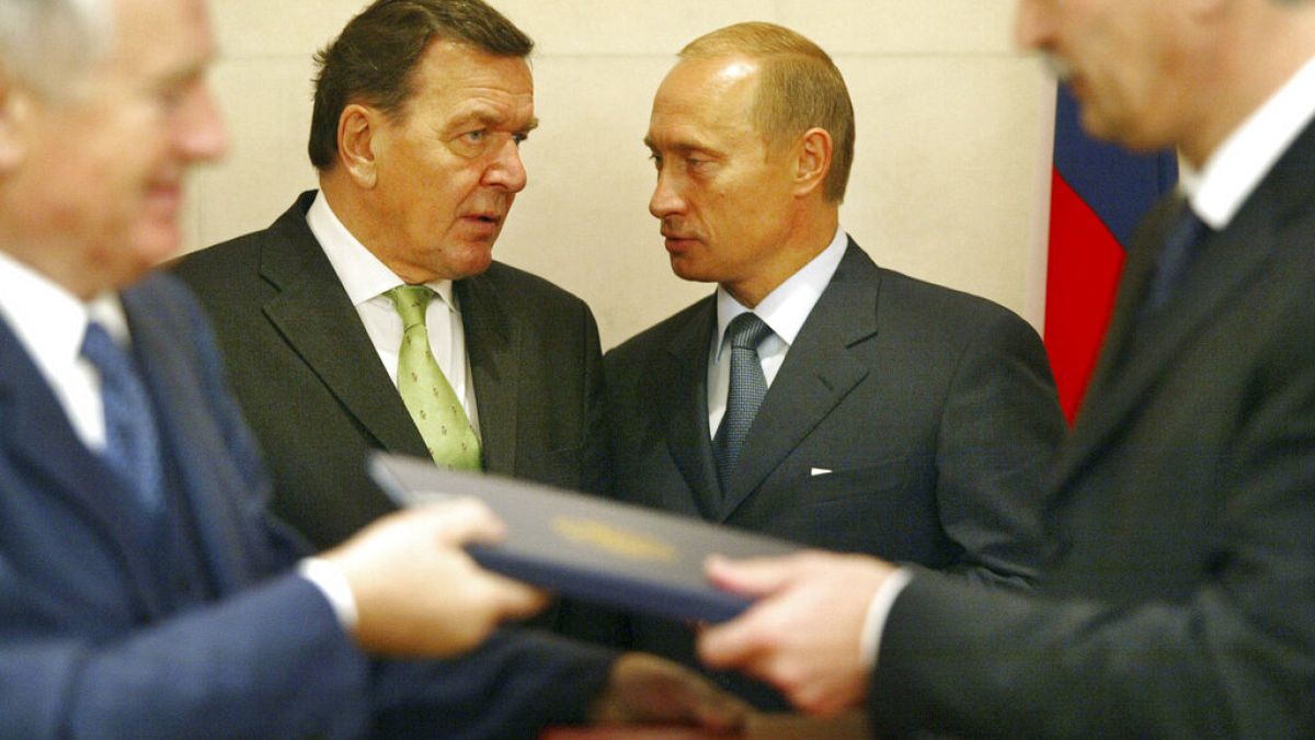Gerhard Schröder volt német kancellár és Vlagyimir Putyin orosz elnök találkozója 2003-ban