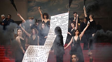 For the second time this year, a protest occurred at the Cannes Film Festival highlighting violence towards women