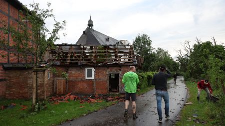 A house has its roof blown off by a tornado in Germany