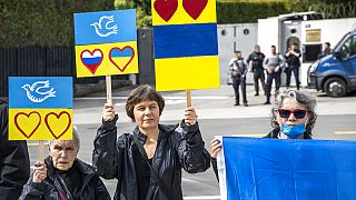 Proteste vor der Vertretung Russlands bei der UNO in Genf in der Schweiz