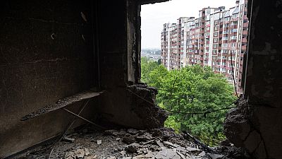 Damaged building in Kharkiv, eastern Ukraine