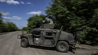 Véhicule militaire ukrainien dans le Donbass, le 23/05/2022