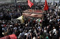  مراسم جنازة حسن صياد خدائي العقيد  في الحرس الثوري الإيراني الذي قُتل يوم الأحد، طهران، إيران، الثلاثاء 24 مايو  2022.
