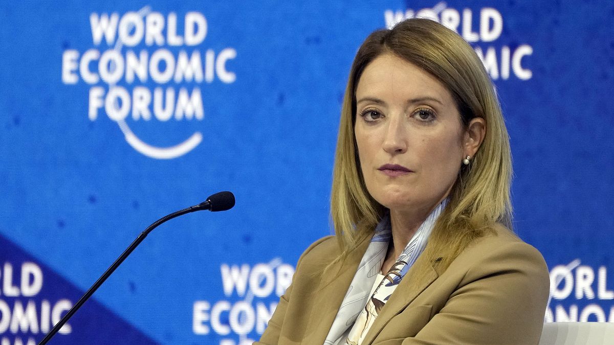 Roberta Metsola, President of the European Parliament, attends a panel session at the World Economic Forum in Davos, Switzerland.