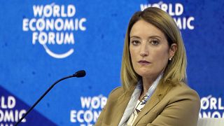 Roberta Metsola, President of the European Parliament, attends a panel session at the World Economic Forum in Davos, Switzerland.
