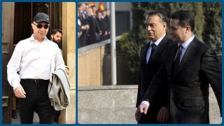 Nikola Gruevszki távozik a bíróságról Budapesten, miután 2019-ben megtagadták kiadatását; Orbán és Gruevszki Szkopjéban, 2013-ban
