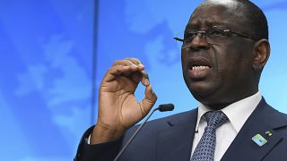 Senegal's President Macky Sall speaks during a media conference at the conclusion of an EU Africa summit in Brussels, Friday, Feb. 18, 2022.