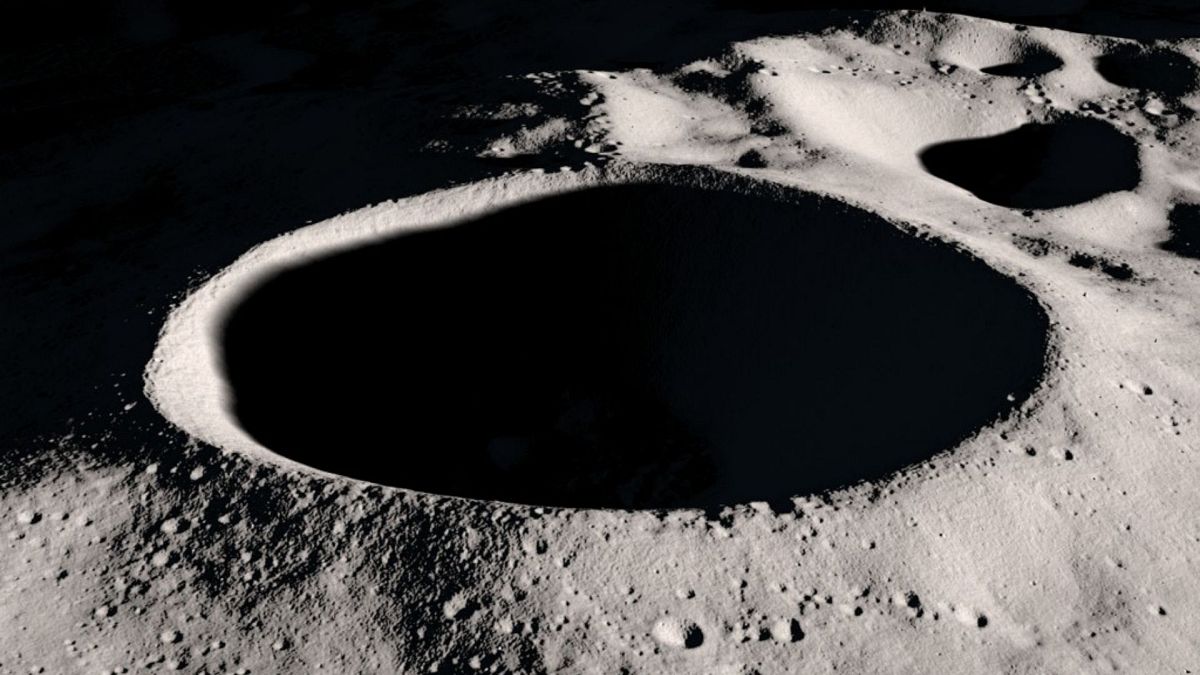 دهانه سایه‌دار دائمی شکلتون در روی سطح کره ماه