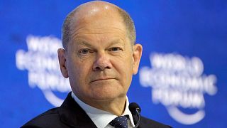 German chancellor Olaf Scholz arrive at the World Economic Forum in Davos, Switzerland, Thursday, May 26, 2022.