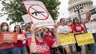 Des militants devant le Capitole à Washington pour demander un contrôle des armes à feu, jeudi 26 mai 2022.