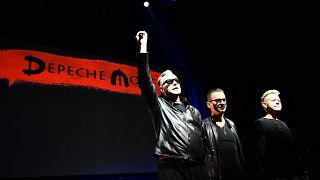 Andrew Fletcher, Dave Gahan und Martin Gore bei der Vorstellung ihres Albums "Spirit" in Mailand (11. Oktober 2016)