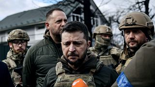 Volodymyr Zelensky à Boutcha, où de nombreux corps de civils ukrainiens ont été découverts - 4 avril 2022.