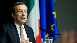 Italy's Prime Minister Mario Draghi speaks during a press conference at the Italian Embassy, Wednesday, May 11, 2022, in Washington. 