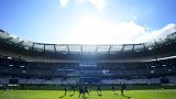 Liverpool players exercise during a training session at the Stade de France
