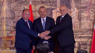 Der türkische Außenminister Mevlüt Çavuşoğlu mit seinen polnischen und rumänischen Amtskollegen