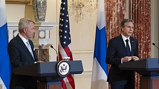 Die Außenminister der USA und Finnlands am Freitag in Washington
