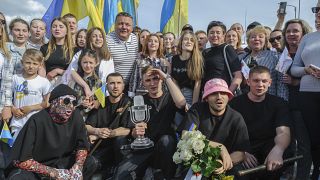 Grupo de música ucraniano Kalush Orchestra, vencedor do 66.º Festival Eurovisão da Canção