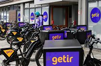 Bikes are parked outside a dark store of the fast grocery deliverer Getir, in Rotterdam, Netherlands ,February 8, 2022.