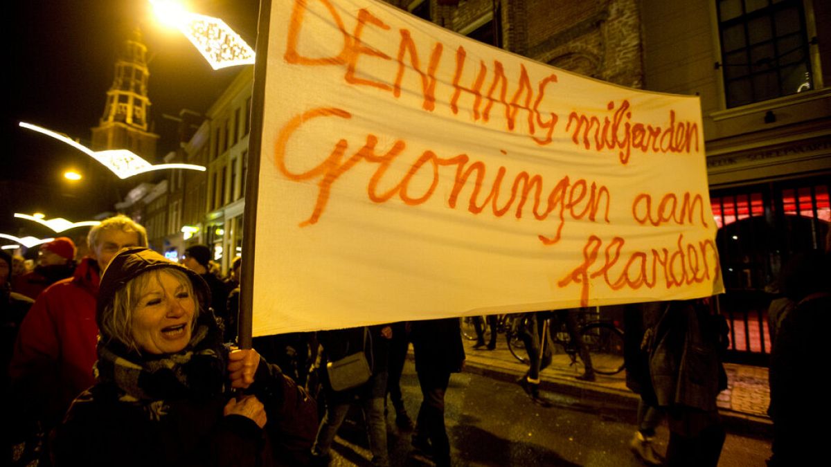 Manifestación en Groninga, en el norte de Países Bajos para protestar contra la extracción de gas y los terremotos relacionados.
