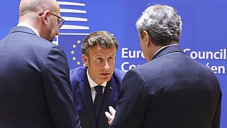 Emmanuel Macron, Charles Michel, Mario Draghi