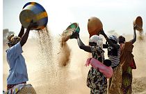 Mujeres tamizan el trigo en un campo cerca de Segou, en el centro de Malí