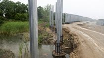 A view of a steel border wall at Evros river, near the Greek village of Poros.