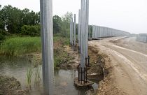 A view of a steel border wall at Evros river, near the Greek village of Poros.