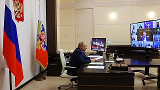 Le président russe Vladimir Poutine lors d'une réunion par visioconférence (2 juin 2022)