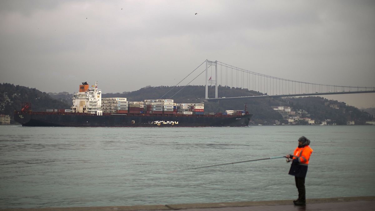 سفينة شحن أبحرت من روسيا تعبر مرفأ البوسفور التركي