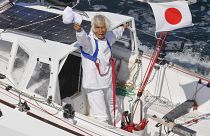 Le navigateur Kenichi Horie en baie d'Osaka, samedi 4 juin 2022.
