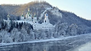 The Holy Mountains Lavra of the Holy Dormition, a major Orthodox Christian monastery near the town of Sviatohirsk in Donetsk region of eastern Ukraine in late December 2021