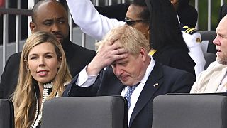 Der britische Premierminister Boris Johnson und seine Frau Carrie während der Platin-Jubiläumsfeier der Queen in London, 05.06.2022 