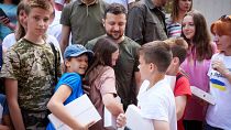 President Zelenskyy visits a sanatorium where displaced Ukrainians were housed following the Russian invasion, during a working trip to the Zaporizhzhia region, June 5, 2022.