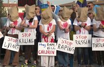 Protesta en Chipre contra los abusos contra la población civil cometidos por Rusia en Ucrania