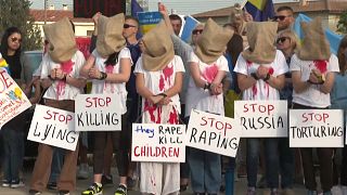 Protesta en Chipre contra los abusos contra la población civil cometidos por Rusia en Ucrania