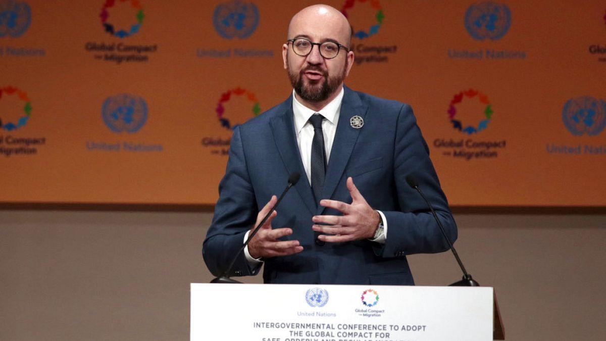 FILE: Belgian Prime Minister Charles Michel at the UN Migration Conference in Marrakech, Morocco, 2018. 