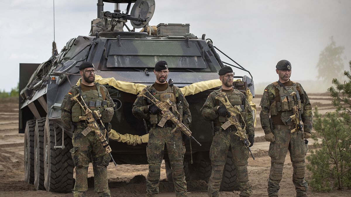 German Bundeswehr soldiers of the NATO enhanced forward presence battalion in Pabrade, Lithuania, June 2022.