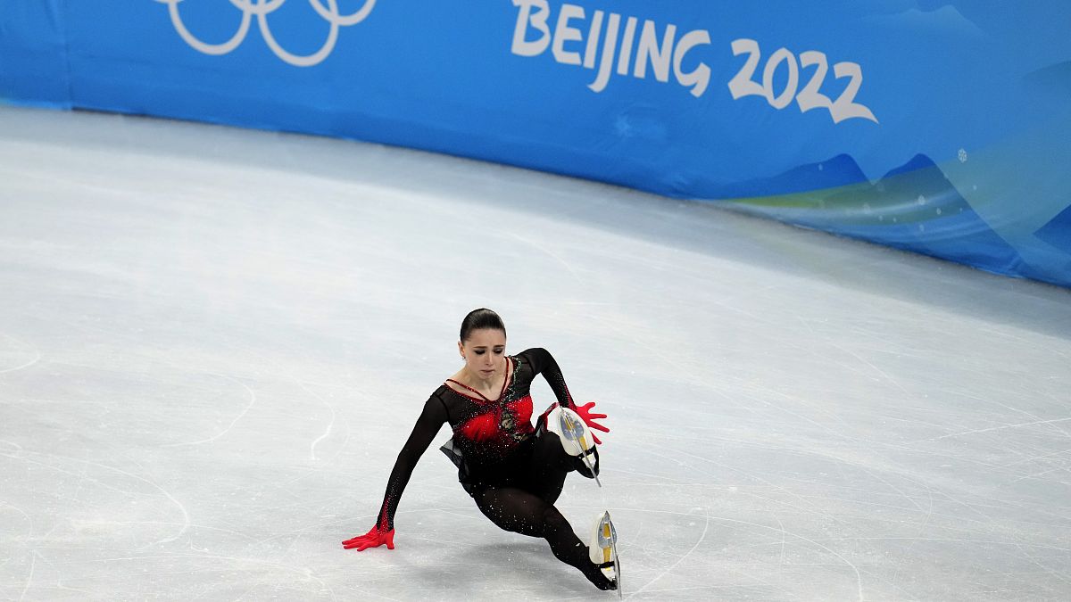 Η Καμίλα Βαλίεβα σε μία από τις προσπάθειές της στους Χειμερινούς Ολυμπιακούς Αγώνες